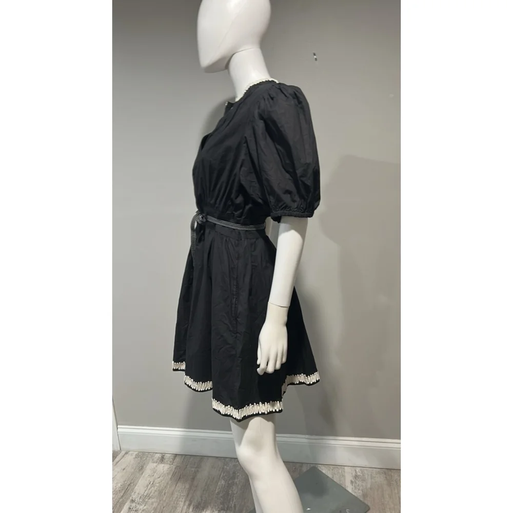 Ulla Johnson Wilda Black Cotton Puff Sleeve Mini Dress Size 12 - Picture 13 of 14
